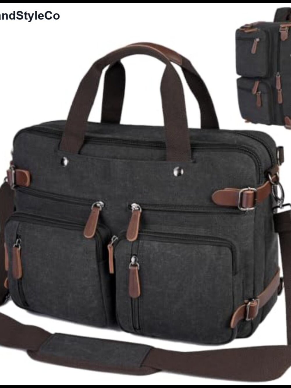 3-in-1 Convertible Laptop Bag for Men Women, 17.3" Canvas Briefcase, Shoulder